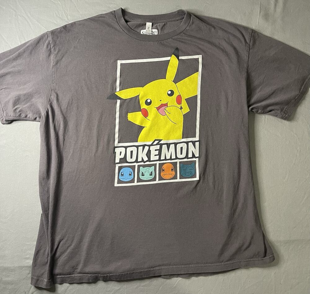 Pokemon Zuni Pikachu Starters Graphic T-Shirt XL Gray Vintage Retro Tee